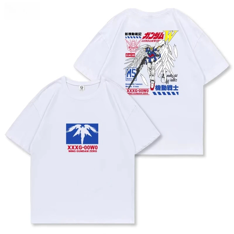 Flying Wing Zero Gundam T-Shirt Gundam Mobile Suit W Crew Neck Fashion Vintage Casual pure Cotton Casual Short Sleeve Streetwear