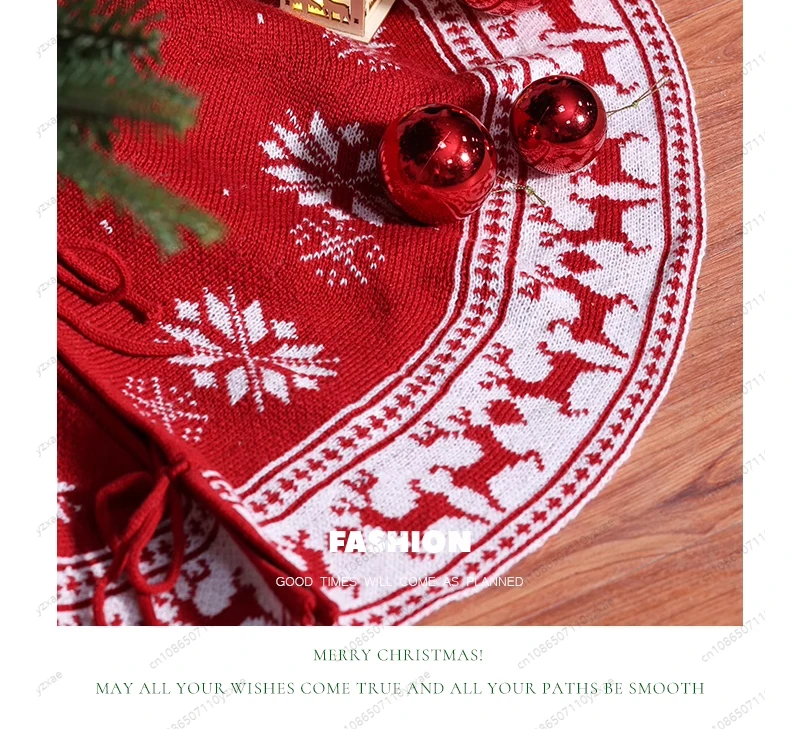 Knitted Christmas Tree Skirt, Elegant Red White Xmas Tree Collar for Festive Decor