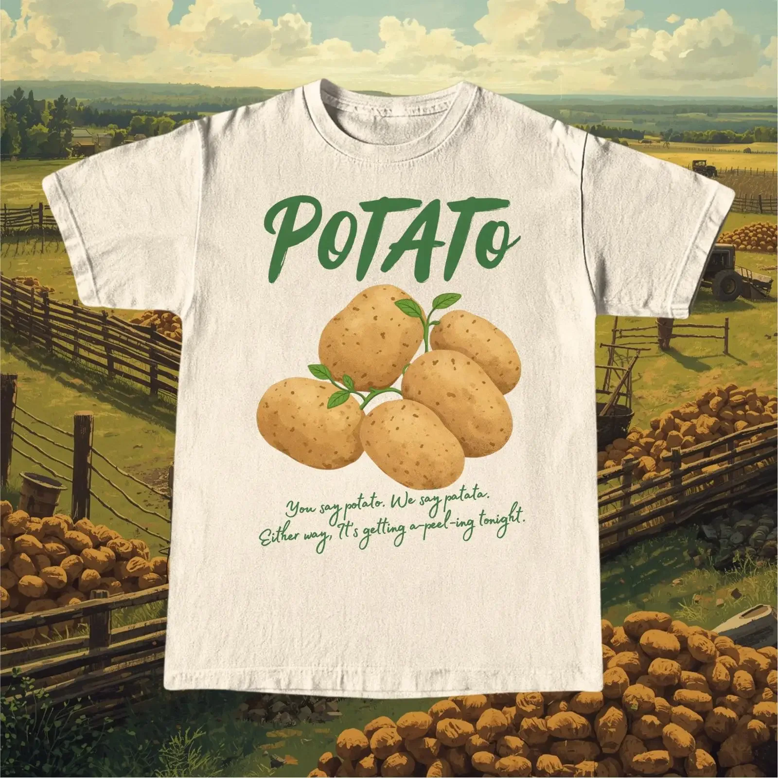 Potato T Shirt Funny Retro Sweet vintage Washed graphic streetwear Comfortable Top For Everyday Wear Stretched Breathable