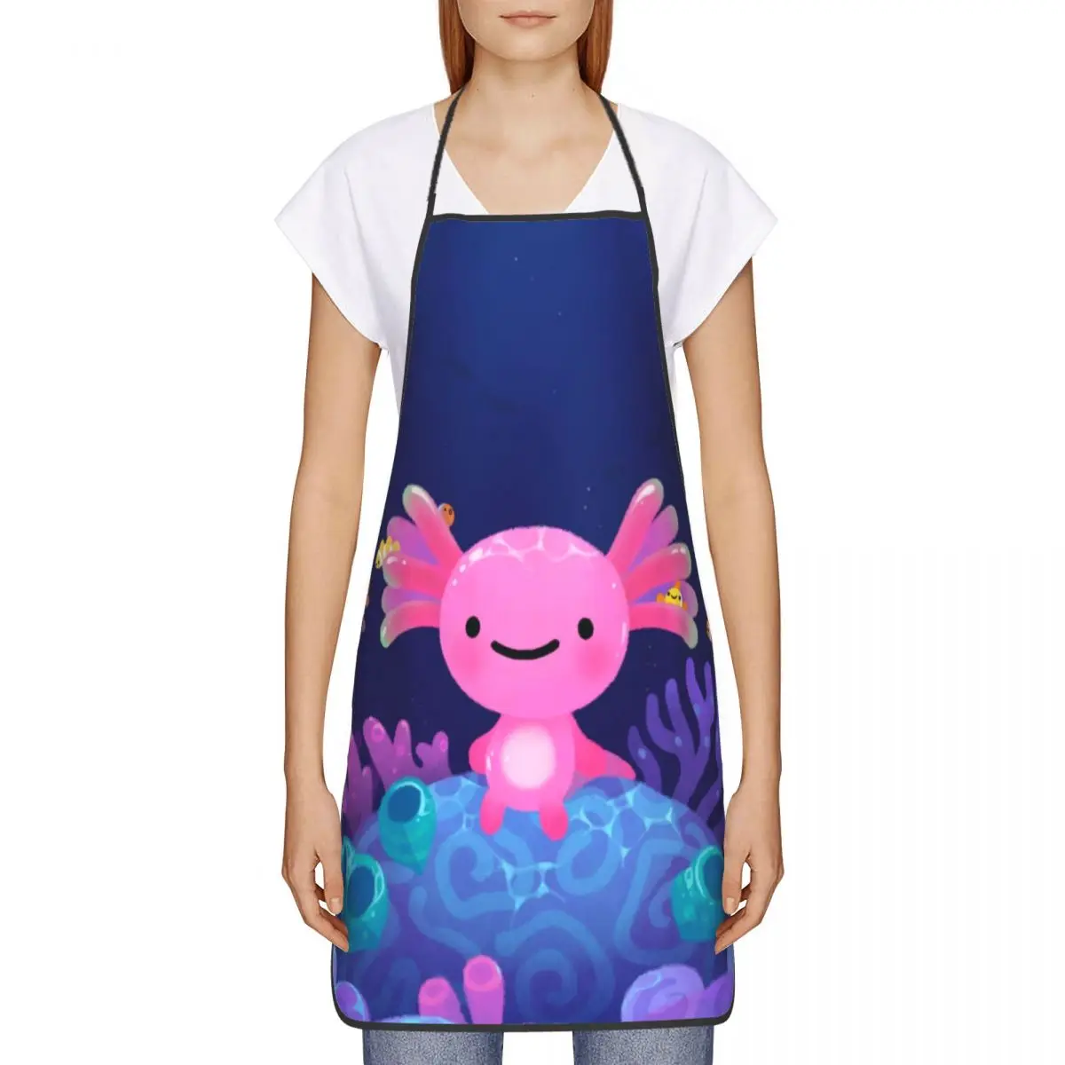 Coral Axolotl Apron Women Men Unisex Bib Mexican Sea Animal Kitchen Cooking Tablier Cuisine Chef Painting