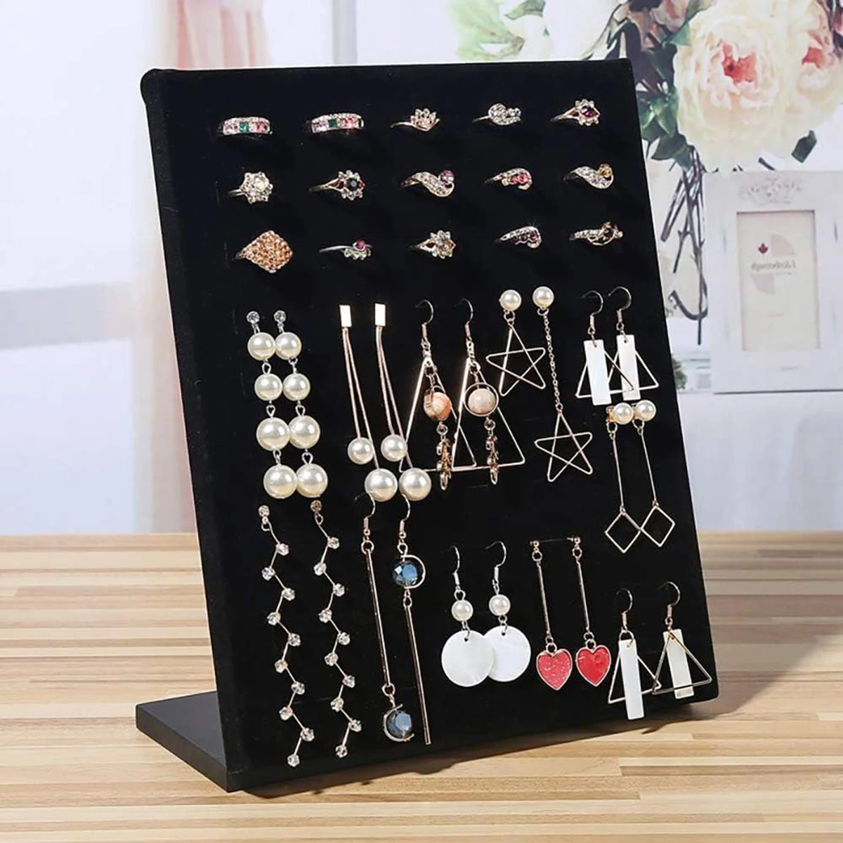 

1Pc High Quality Velvet L-Shaped 50-Ring Display Stand Suitable For Storing And Displaying Rings
