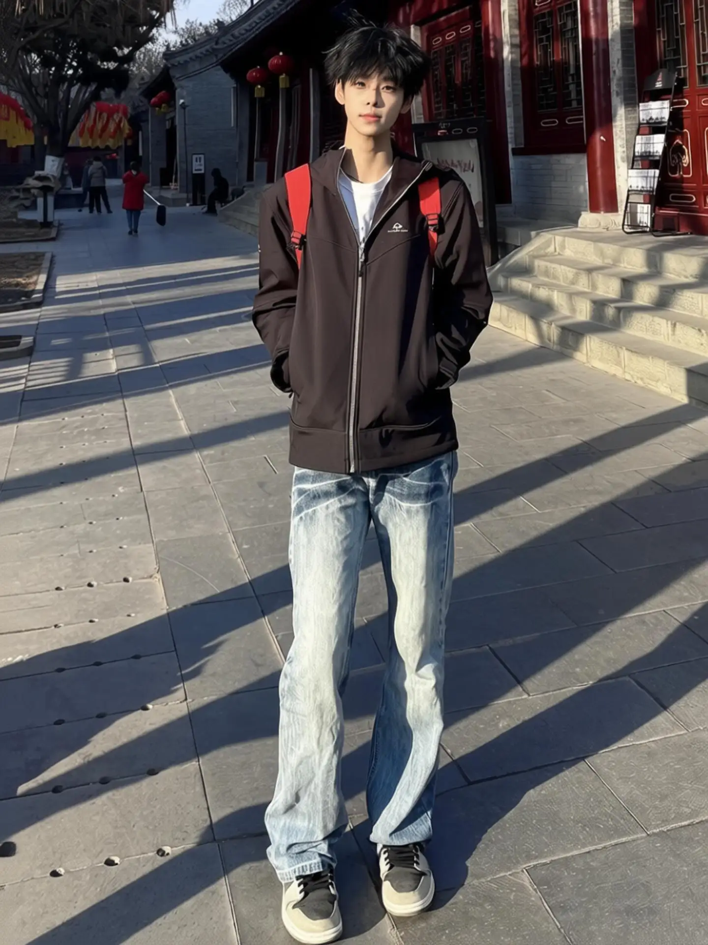 

American Waed Men's Jeans Spring Autumn Trendy Straight Blade Flared Pants Cleanfit Middle Waist Zipper Pure Color Casual Wear