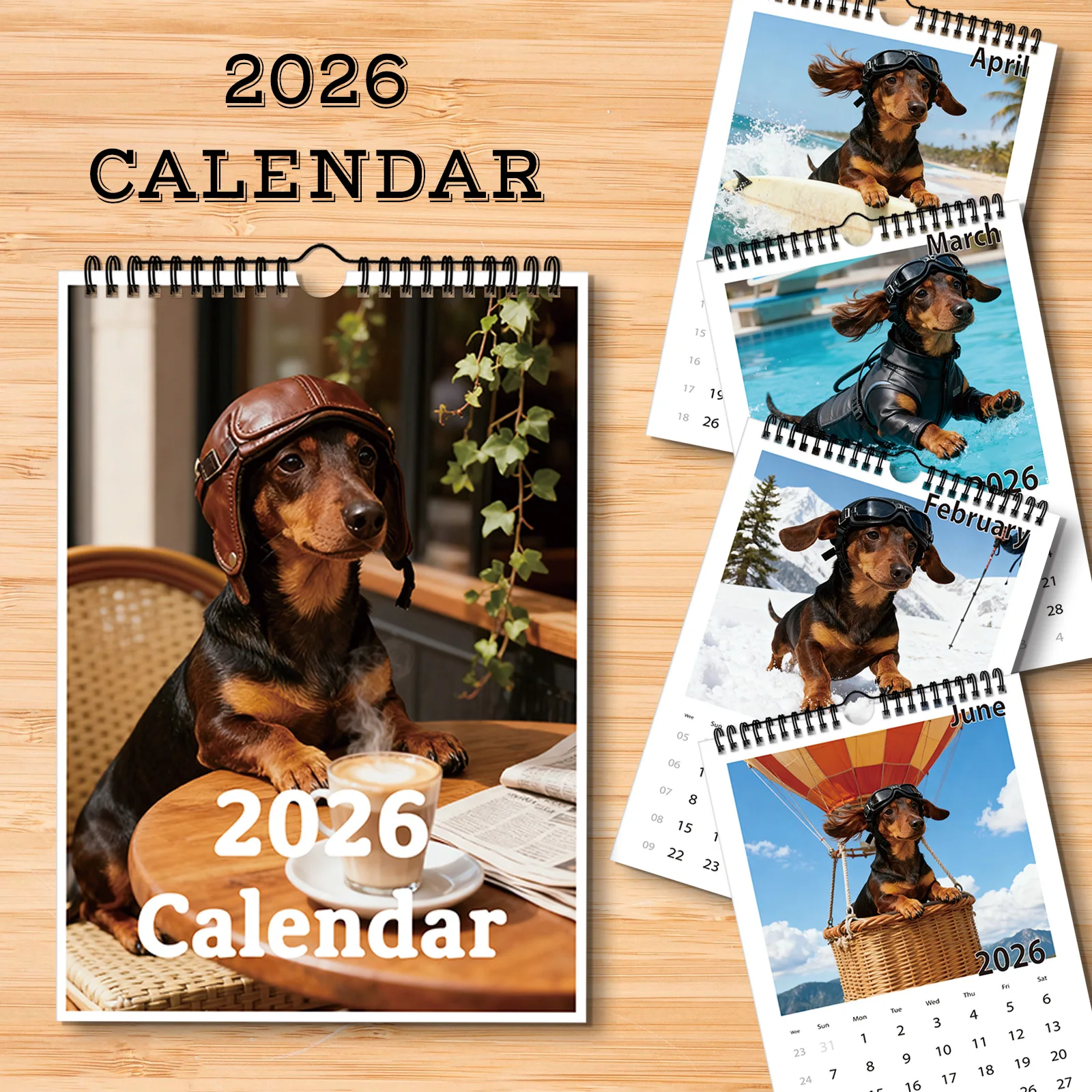 Calendrier à thème teckel 2026, un design amusant et décoratif, adapté au contrôle des dates, parfait pour les amoureux des animaux de compagnie, 1 pièce