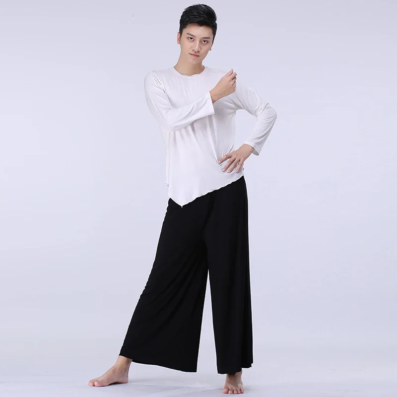 Man adult Latin Dance black gray wide leg pants Tango Cropped trousers Cha Salsa rumba modern Dance wear Yoga Modal DA013