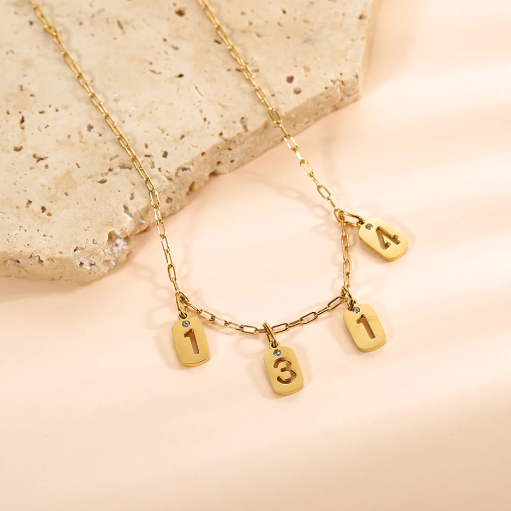 Trendy DIY Number Stainless Steel Digital Gold Plated Pendant Hollow Charm Necklace Accessories Jewelry Making Women Men