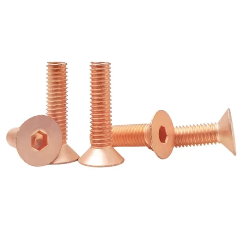 10-1Pcs M2 M2.5 M3 M4 M5 M6 M8 M10 T2 Countersunk Screws Conductive DIN7991 Red Copper Flat Cup Hex Socket Bolt