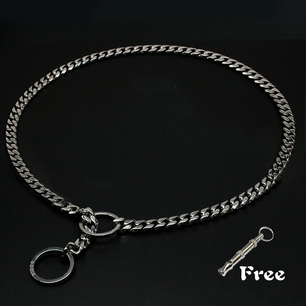 Strong Silver Gold Stainless Steel Slip Dog Collar Metal Dogs Training Choke Chain Collars With Free Whistle