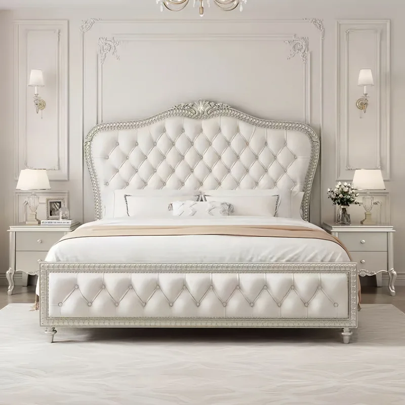 

American solid wood bed modern simple light luxury master bedroom double bed European princess soft bag storage wedding bed