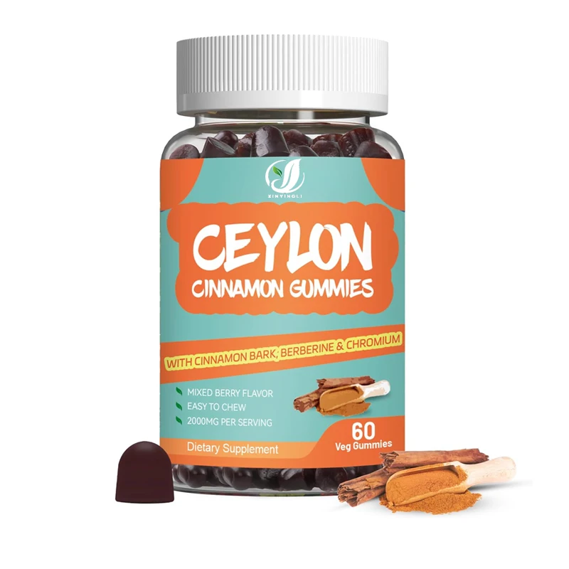 

Жевательные конфеты с цейлонской корицей без сахара, 2000 мг, добавка с корицей, содержащая хром и корицу, без глютена, 60 жевательных конфет.