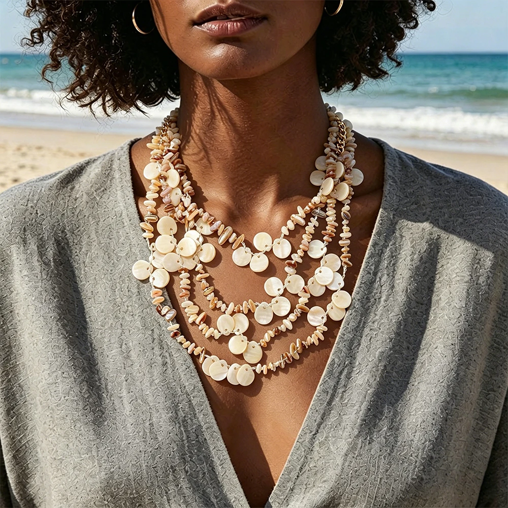 

2026 New Handmade Waterfall Style Shell Beads Chains Choker Necklaces for Women Fashion Holiday Party Jewelry Neck Accessories