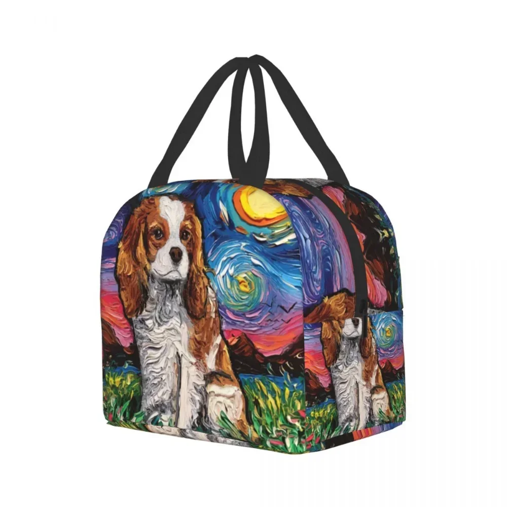 Starry Night Dog Cavalier King Charles Spaniel Insulated Lunch Bag Resuable Cooler Thermal Lunch Box for Women Kid Picnic Travel