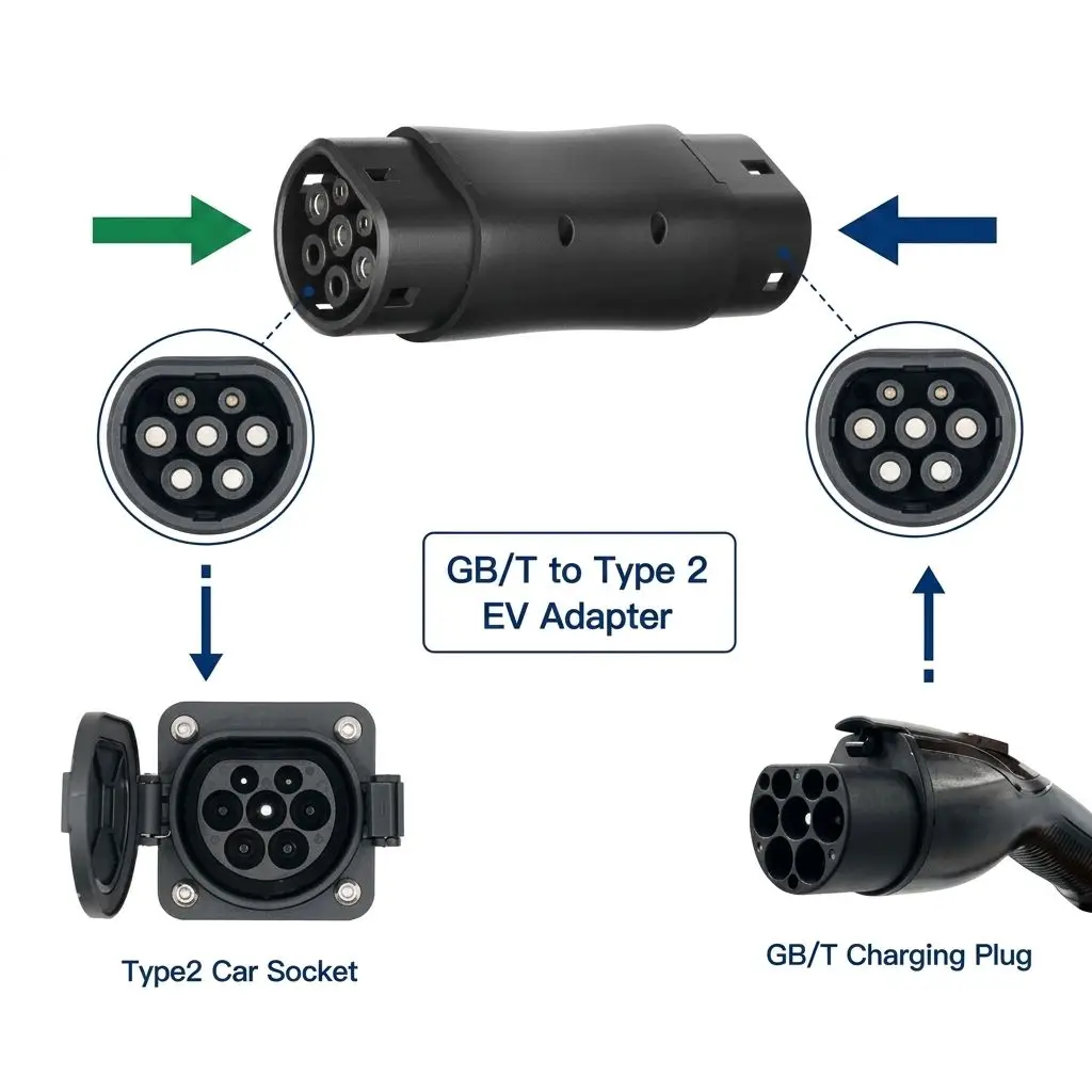 New GBT to Type 2 Adapter 32A 50A IP54 Waterproof Portable IEC 62196 Standard European Electric Car EVSE Connector EV Charging