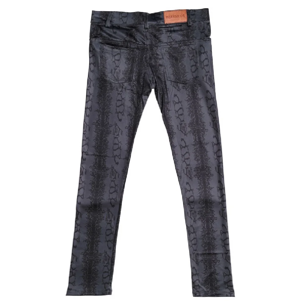 Fad Men All-Match Style Motorcycle Trousers Fashion Imitate Snakeskin Grain Leggings High-Elastic Milk Silk Casual Pencil Pants