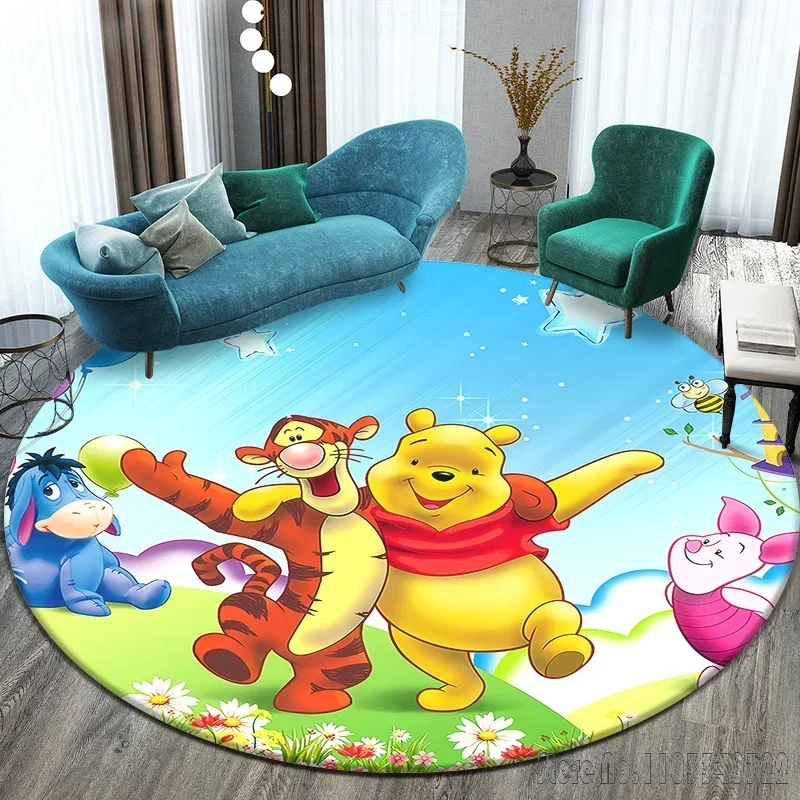 Cartoon Winnie the Pooh Bear Printed Pattern Circular Carpet 120cm Crawling Game Non-slip Floor Mat for Kids Rug Room Decor