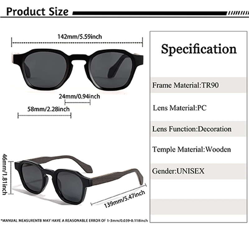 CATERSIDE Vintage Herren Polarisierte Sonnenbrille Luxusmarken-Design Massivholz-Bügel Sonnenbrillen für Damen Fahren Party Urlaub Brillen – Detail 2