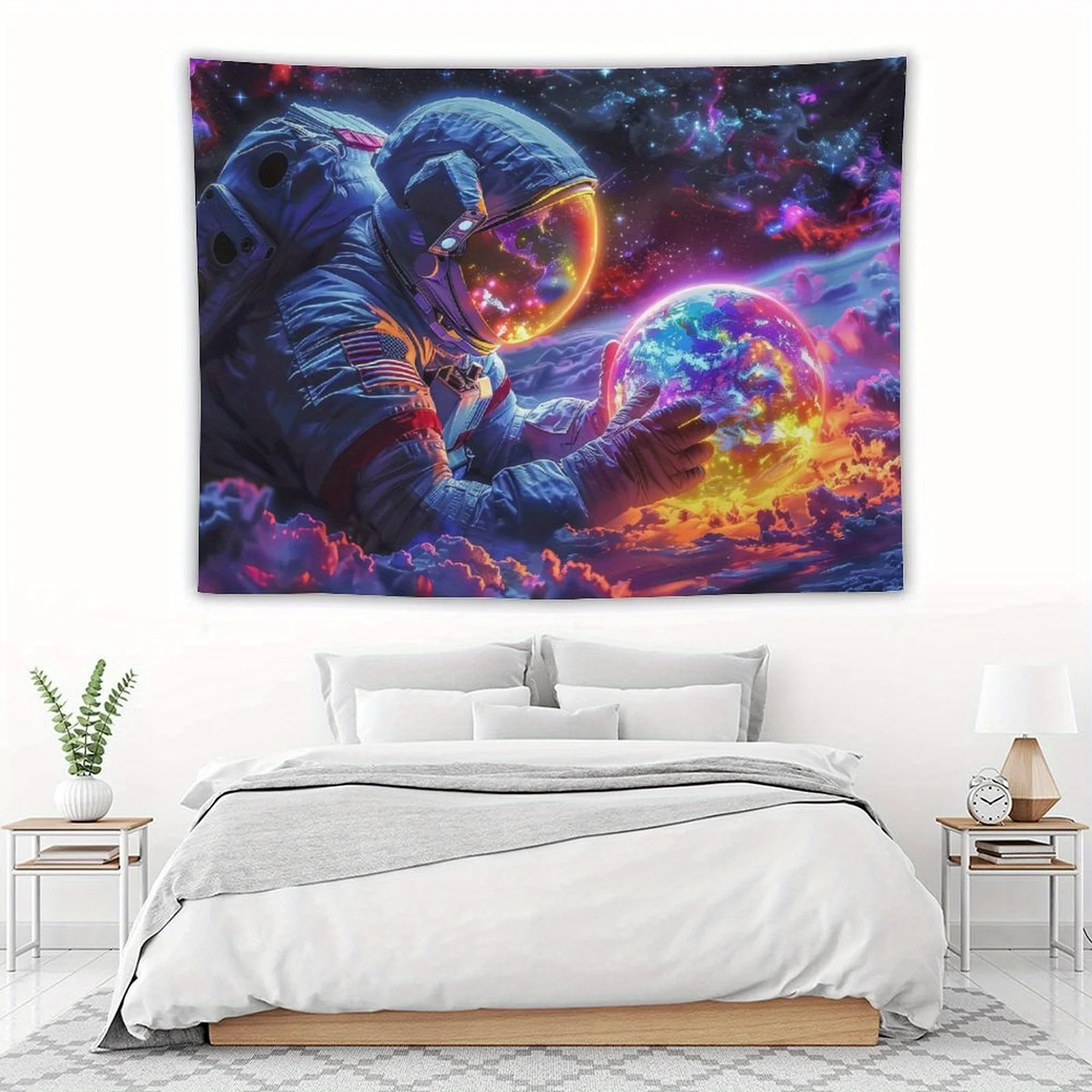 VIKAMA Astronaut Space Tapestry Colorful Planet Galaxy Nebula Psychedelic Starry Sky Wall Hanging Bedroom Dorm (ABU-028)
