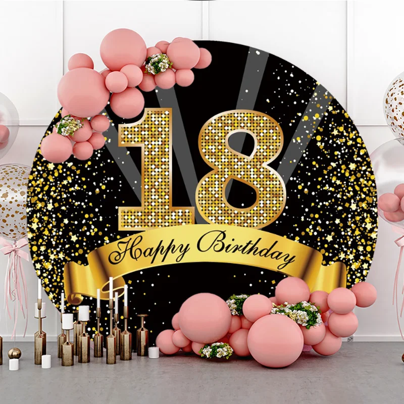 Birthday Round Backdrop Cover Gold Glitter Arch Background Stand Cover for Photography Men Women Birthday Party Banner Customize