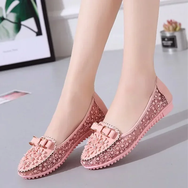 2024 Frühling flache Schuhe für Frauen Ballett atmungsaktive Spitze Freizeit schuhe weibliche leichte Slip-On flache Komfort Slipper Damen Zapatos