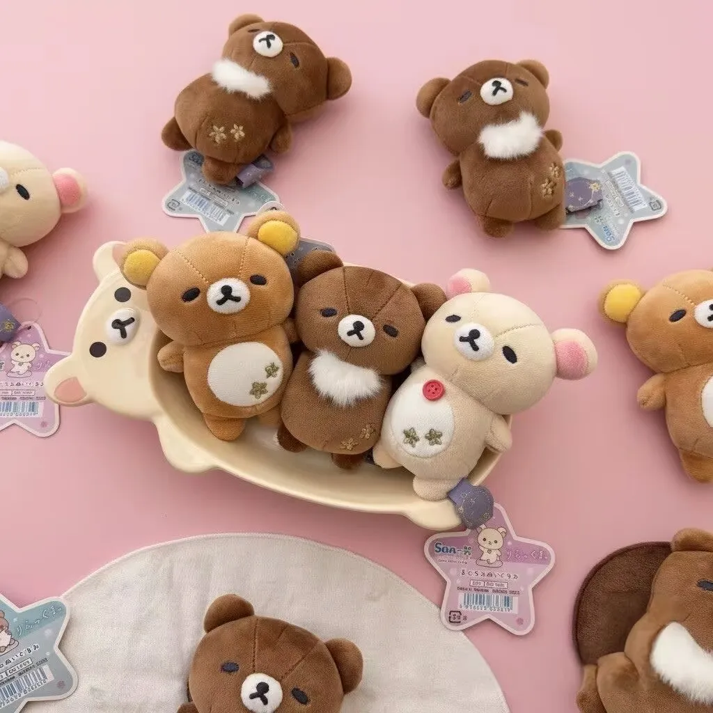 Cute Rilakkuma Chairoikoguma Bear With Stars Sleeping Plush Keychain Keyring Keyholder Bag Pendant Doll Toy Gifts