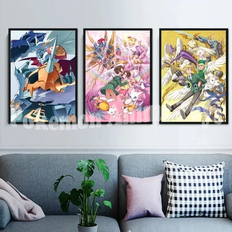 Canvas Painting Bandai Digimon Poster Pikachu Tyrannosaurus Magical Anime Cartoon Children's Room Decoration