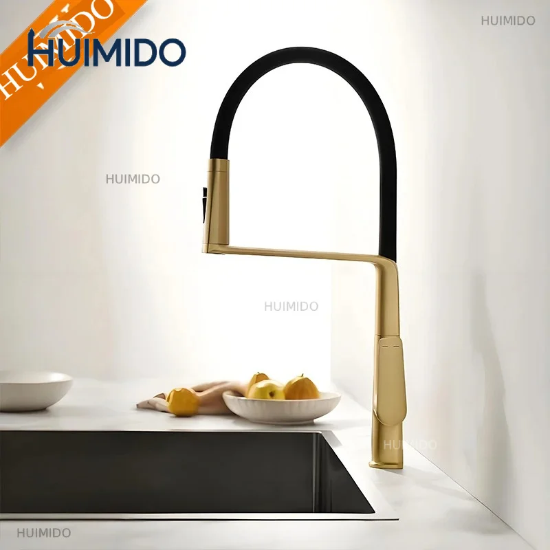 Brushed Kitchen Faucet Sink Faucet Rubber Pull Down Stream Sprayer Tap Rotatable Kitchen Mixer Water Tap Hot Cold Crane Gold