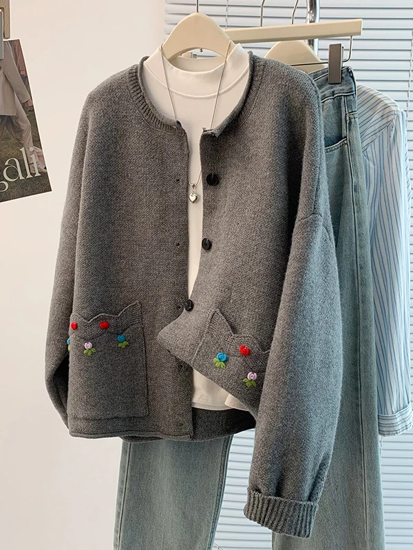 الخريف الشتاء زائد حجم عارضة فضفاض محبوك جولة Ne اللون سترة Jaet المرأة مريحة لينة طويلة Sve معطف #5