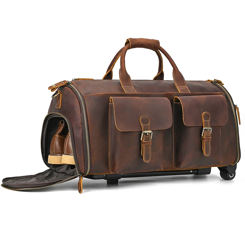

New Fashion Leather Men Travel Bag Real Leather Weekend Bag Genuine Leather Hand Luggage Bag Casual Trolley Duffle Bag for men