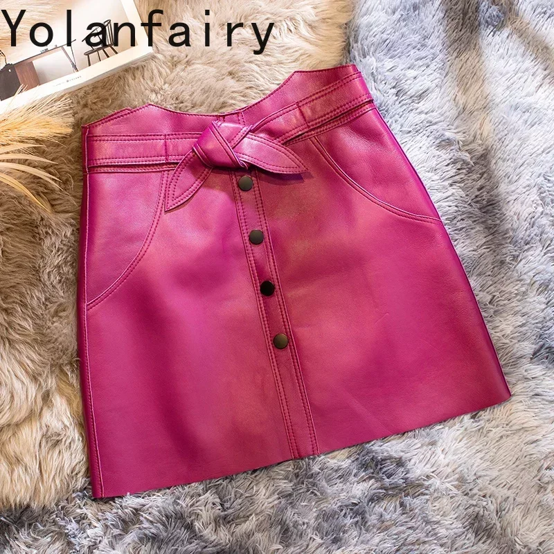 

High Quality Genuine Sheepskin Leather Skirts for Women 2024 Female Slim Summer Skirts Women's Short Skirt Rokjes Dames Zjt2463