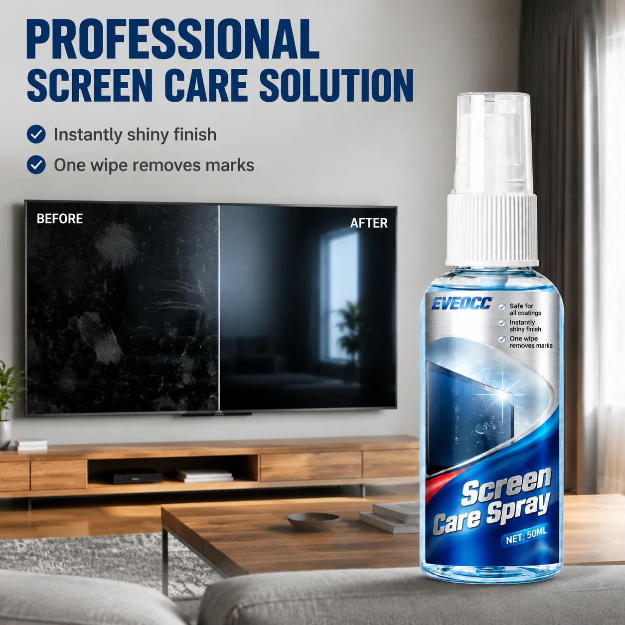 50ml Screen Care Cleaning Spray, Instant Shiny Finish Screen Cleaner for Smartphone Tablet Computer Display Screens
