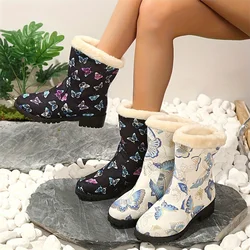 Print Random Women Snow Ankle Boots Cotton Shoes Fur Chunky New Short Plush Boots 2024 Winter Fashion Warm Brand Mujer Zapatos