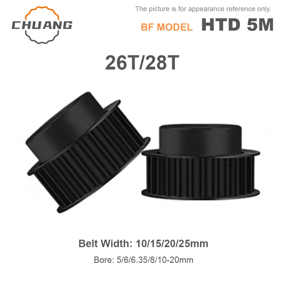 

26T 28Teeth 45 steel HTD 5M Timing Belt Pulley BF-Type 26T 28Teeth Keyway Hole 5/6/8/10-20mm For 10/15/20/25mm Wide Belt