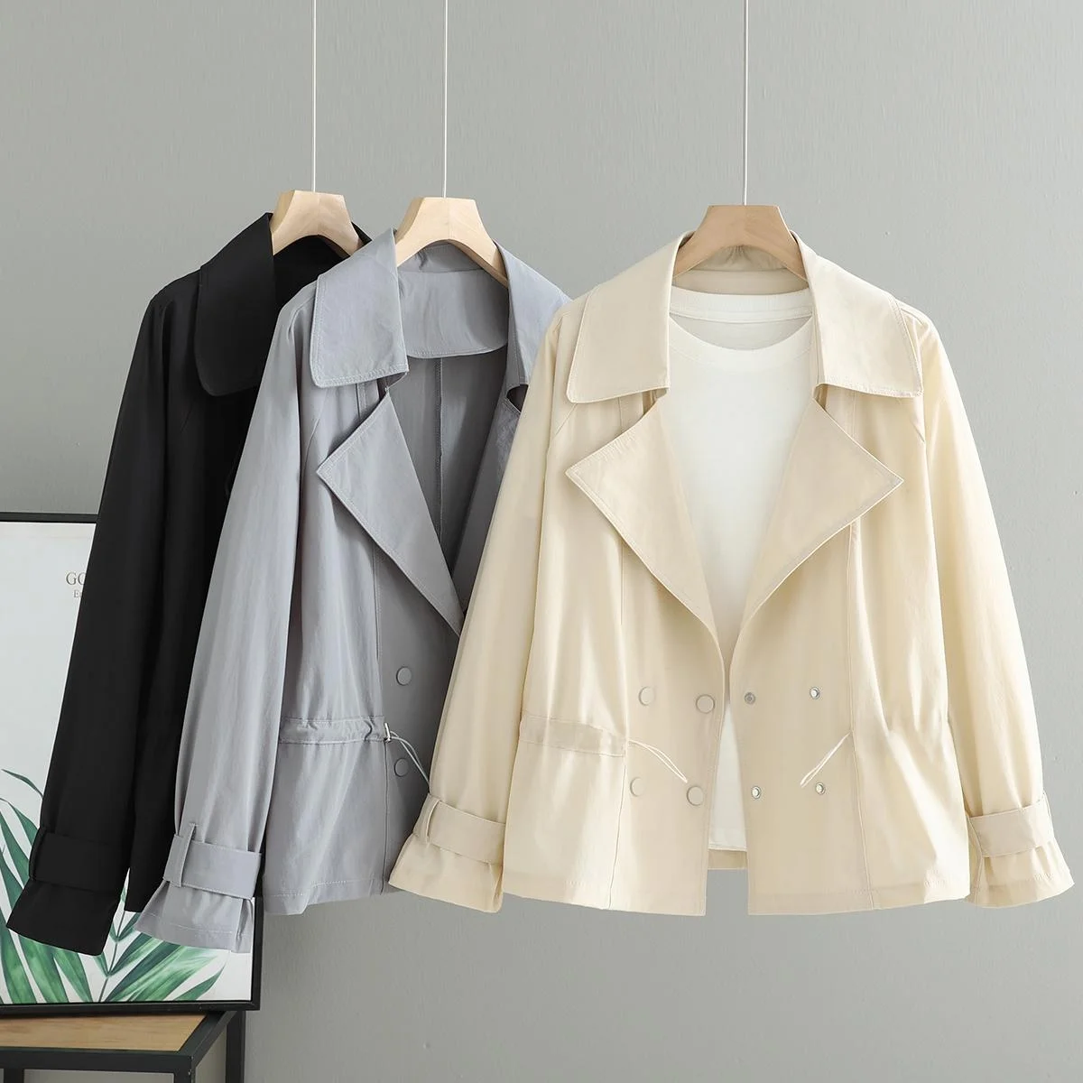 

Women's ort Thin Dstring Waistcoat Jaet Spring Summer New Korean Loose Double Button Sun Protection Clothes