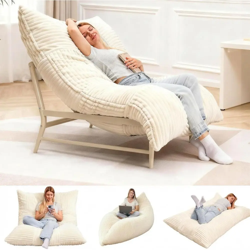 Elegant Upholstered Accent Chair, Large Bean Bag Lounger with Metal Frame and Washable Cover, Ideal for Reading Nooks or Bedroom