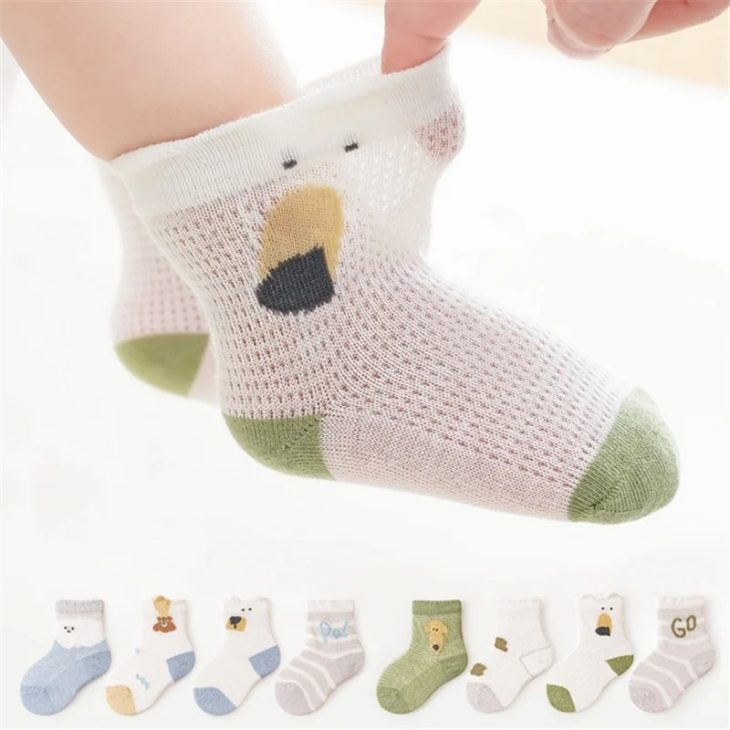 4Pairs/set Kids Socks For Girls Boys Summer Thin Socks For Baby 0-8Years Children's Cotton Mesh Cartoon Toddler Infant Sock 2026