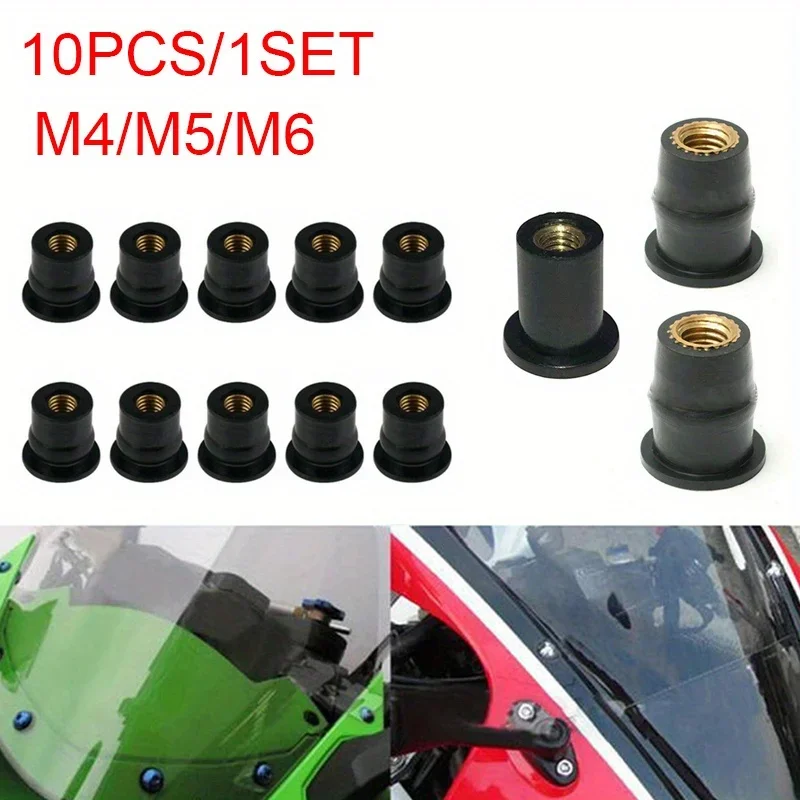 10pcs M4 / M5 / M6 motorcycle rubber well nutsaccessories fasteners Motorcycle decoration Modified windshield brass rubber nut