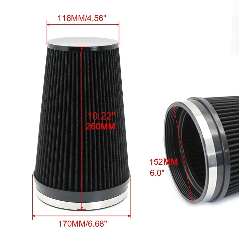 

6" 152mm Inlet Cold Air Cone Replacement Performance Washable Clamp-On Dry Air Filter
