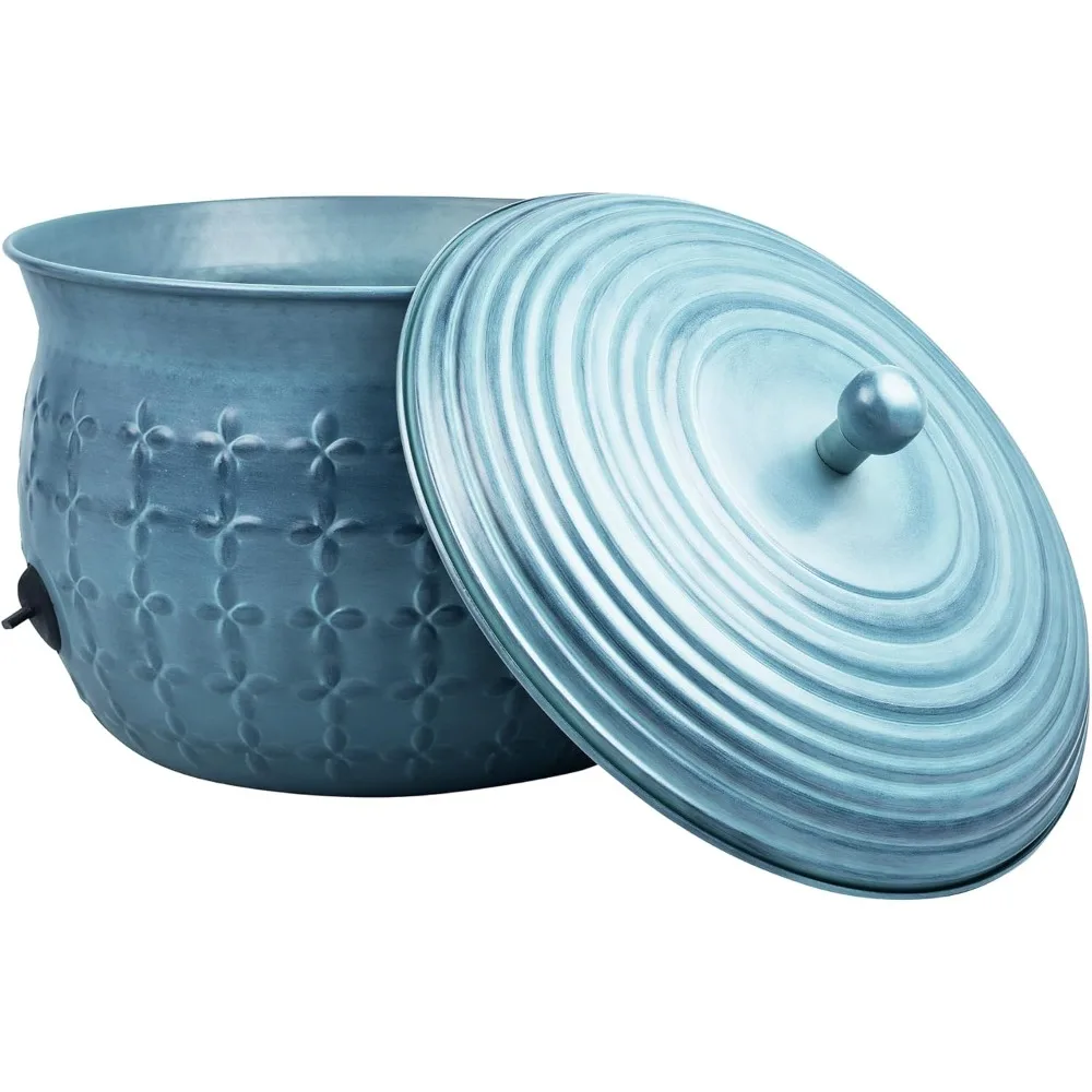 

Garden Hose Storage Holder Pot with LId Antique Light Green Lattice Steel | Expandable Water Hose Container 17 x 11.5” Hold up