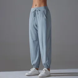 Cool Sunscreen Women's Yoga Pants Ice Silk Woman Clothing Thin Youthful Woman Clothes Casual Slim Loose Tie Foot Sports Pants