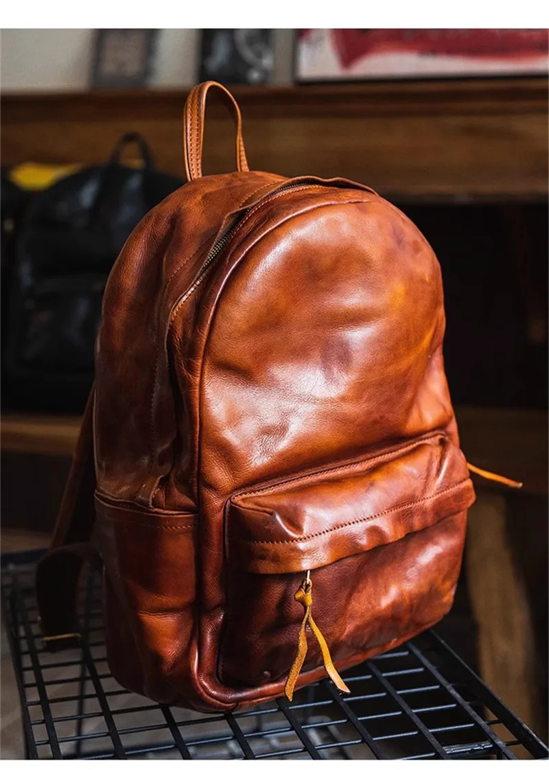 PNDME Fashion Vintage High-quality Genuine Leather Men's Backpacks Outdoor Travel Designer Luxury Real Cowhide Laptop Bagpack