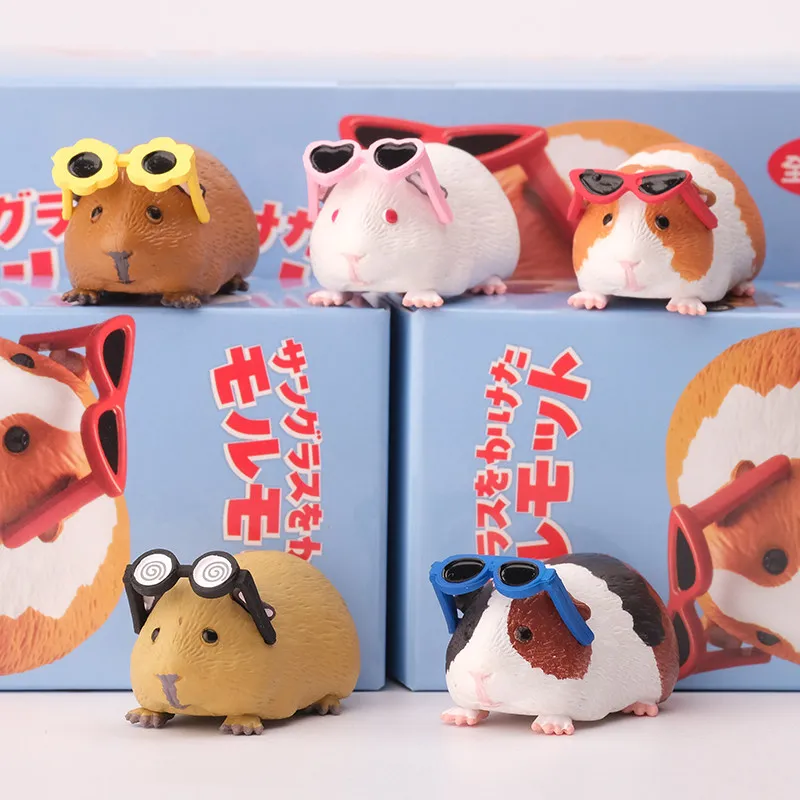 

Cute Guinea Pig with Sunglasses Figure Capsule Toy Blind Bag Kawaii Animal Mini Figurine Japanese Capsule Toy Desk Ornament Toy