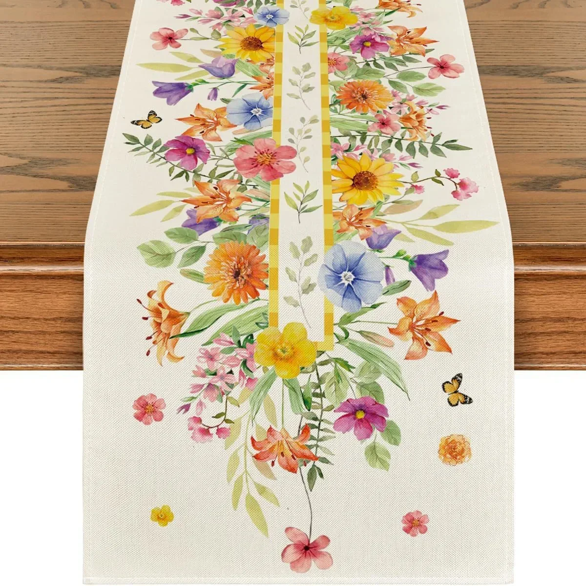 Wildflower Table Runner Floral Meadow Linen Tablecloth Watercolor Lavender Daisy Spring Summer Kitchen Dining Party Decor Scarf