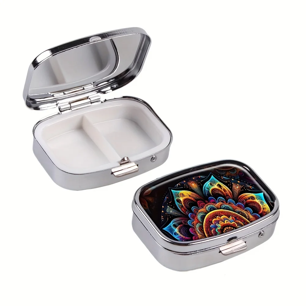 Compact Decorative Pill Box - Portable Vitamin Box, Mini Size for Wallets and Travels, with Colorful Floral Design