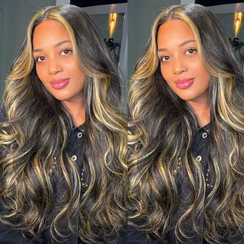 1B/27 Body Wave 13x4 Lace Frontal Highlight Wig Human Hair Brazilian 200 Density Ombre Blonde Colored Human Hair Wigs