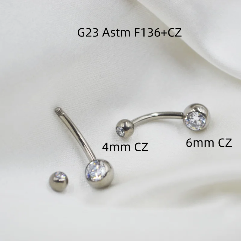 

10 шт. украшения для тела-G23 титан Astm F136 CZ пупок пирсинг 14Gx10x4/6 мм умные штанги с кривой пупка кольца для живота