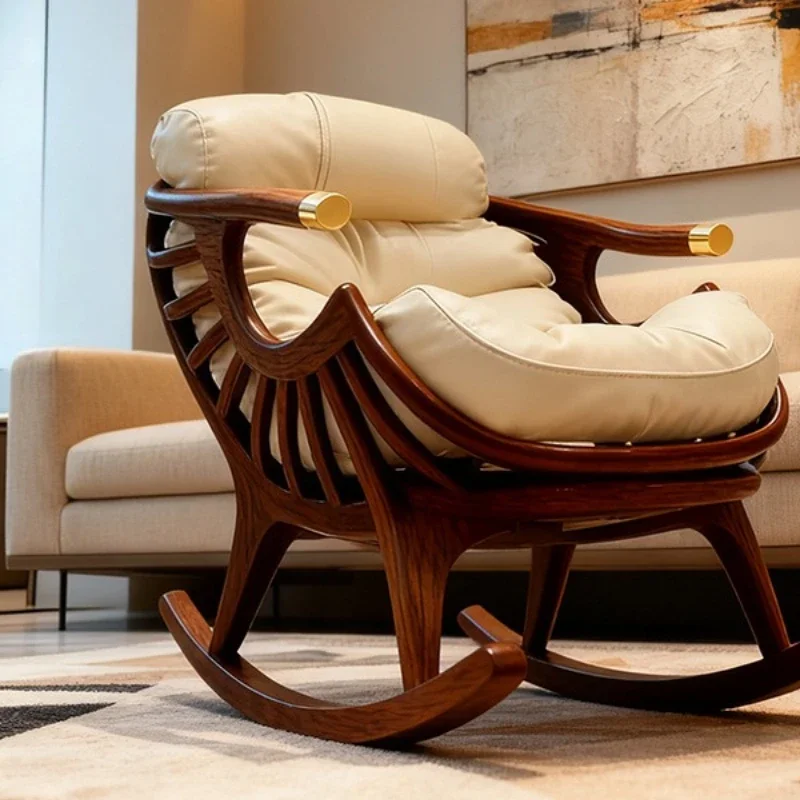 New Chinese-style small ebony sofa rocking chair single recliner small apartment balcony small apartment recliner
