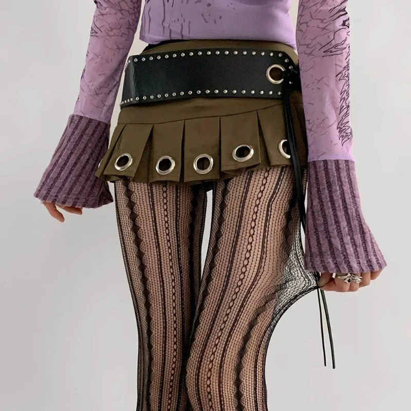 Vintage Fishnet Lace Pattern Tights Stockings Women Hollowed Rhombus Striped Geometric Jacquard Pantyhose Leggings