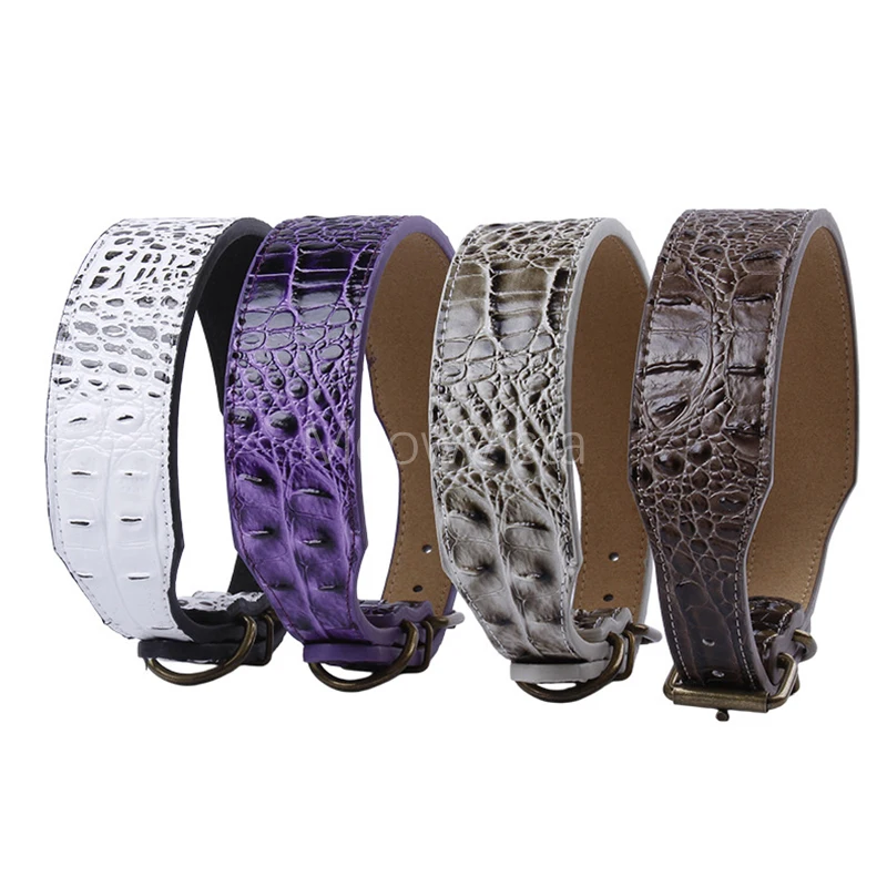 Crocodile Embossed PU Leather Dog Collar Vintage Adjustable Wide Pet Collar for Medium Large Dogs Metal Buckle Pet Neck Collars
