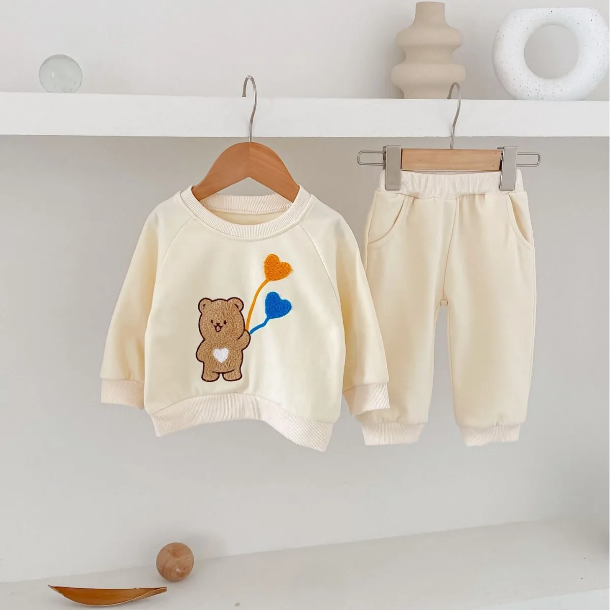 2024 Spring New in Kids Baby Boys Girls Clothes Infant Flocking Bear Top Sweatshirt+harem Pants Children Set 2pcs 3M-4Y