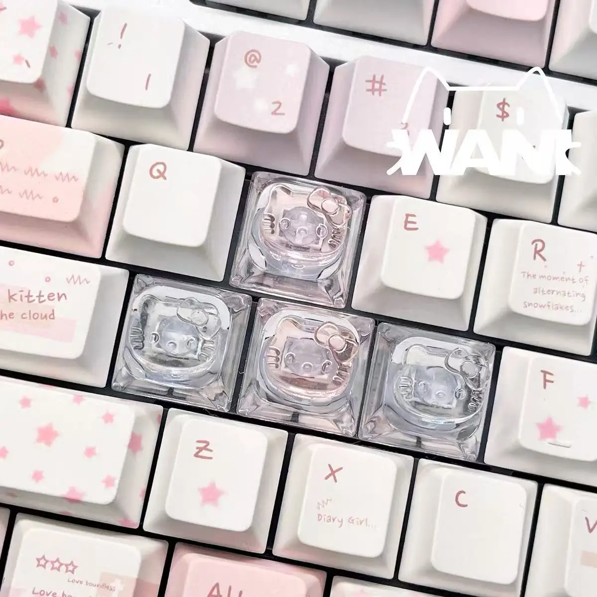

Cartoon Anime Cute Cat Head Keycaps Transparent Transparent Typing Height Increasing Mechanical Keyboard Keycaps