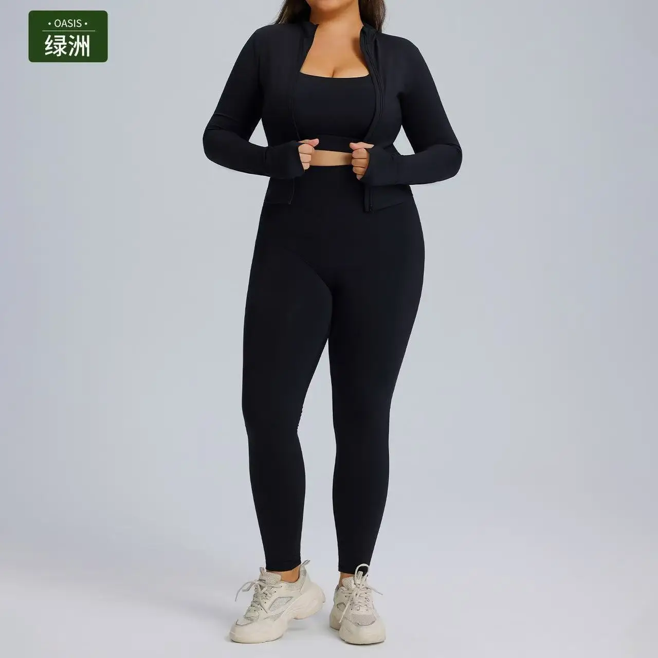 Women quick-dry sportswear set tight-fitting breathable sports outdoor running two-piece long-sleeved three-piece yoga suit